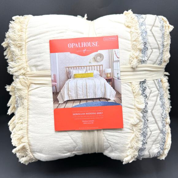 Opalhouse Moroccan Wedding Quilt Comforter Full Queen Cream Sequin Embroidered - Picture 1 of 8